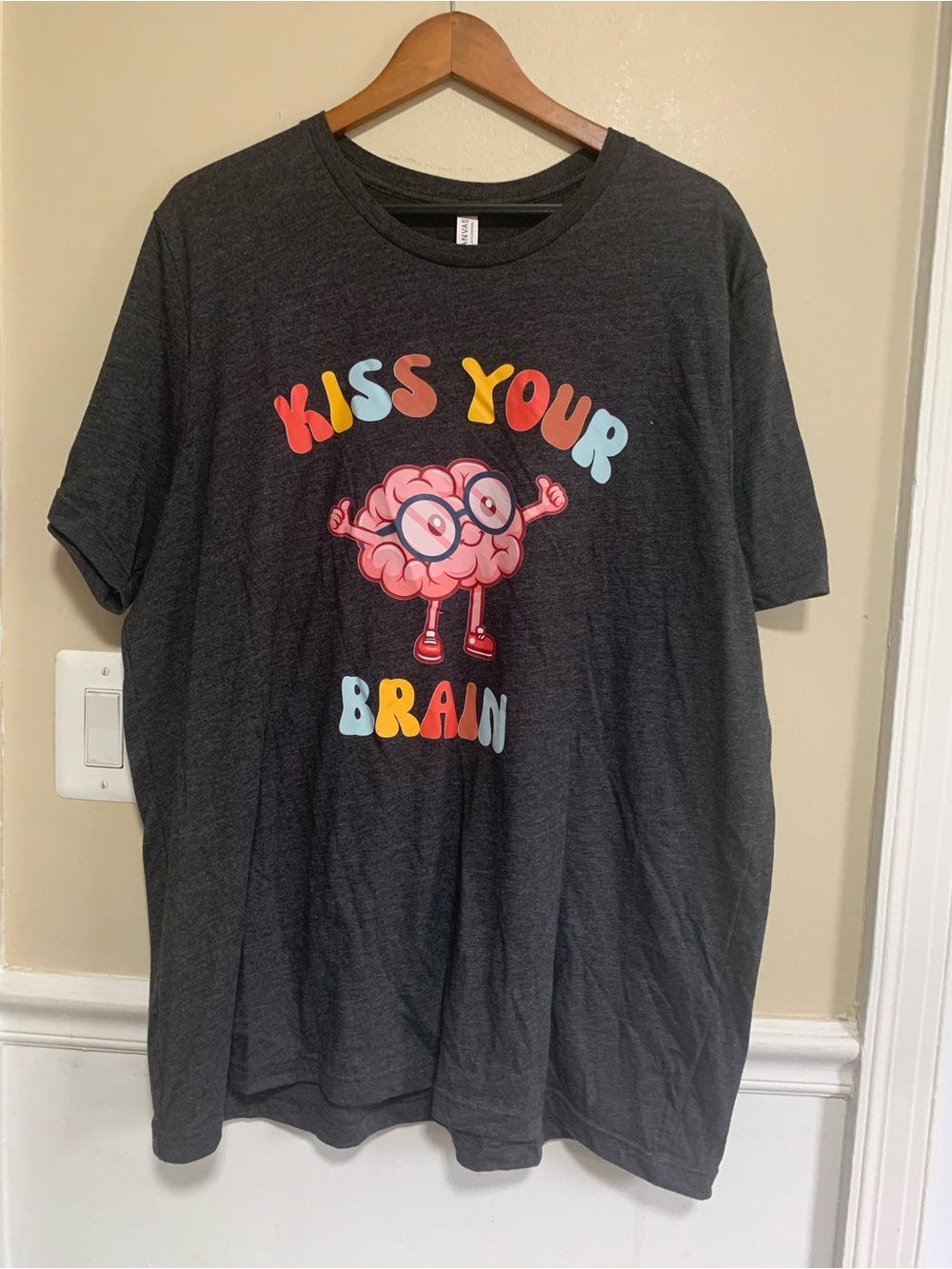 Retro Bella+Canvas Cartoon Brain Kiss Your Brain Teacher SPED Tee Charcoal 2XL